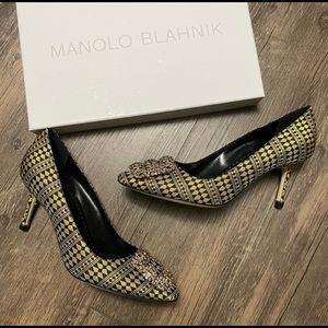 Manolo Blahnik Hangisi Diamond Fabric Buckle Pumps
